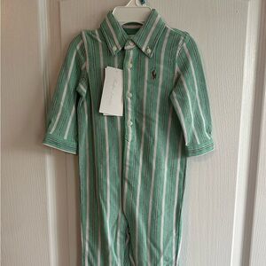 NWT Polo Ralph Lauren Green Striped Baby Romper